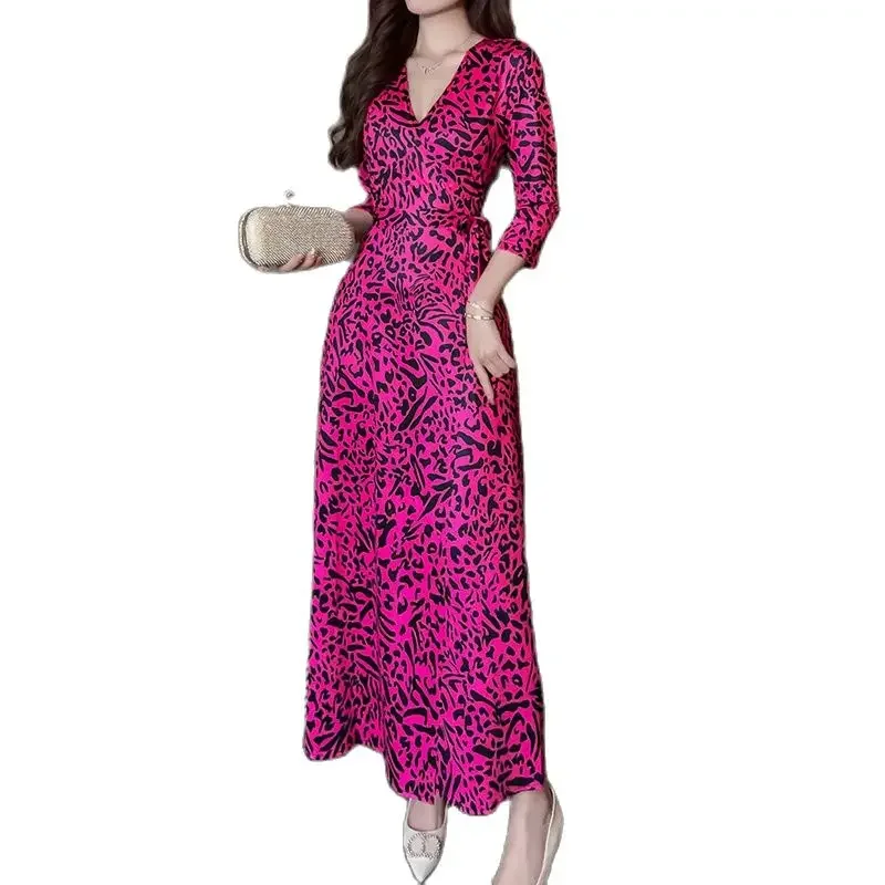 roupas feminina Spring Summer Autumn New Long Wrap Dresses for Women Casual Fashion Printing Bandage Dress on Vacation Wholesale