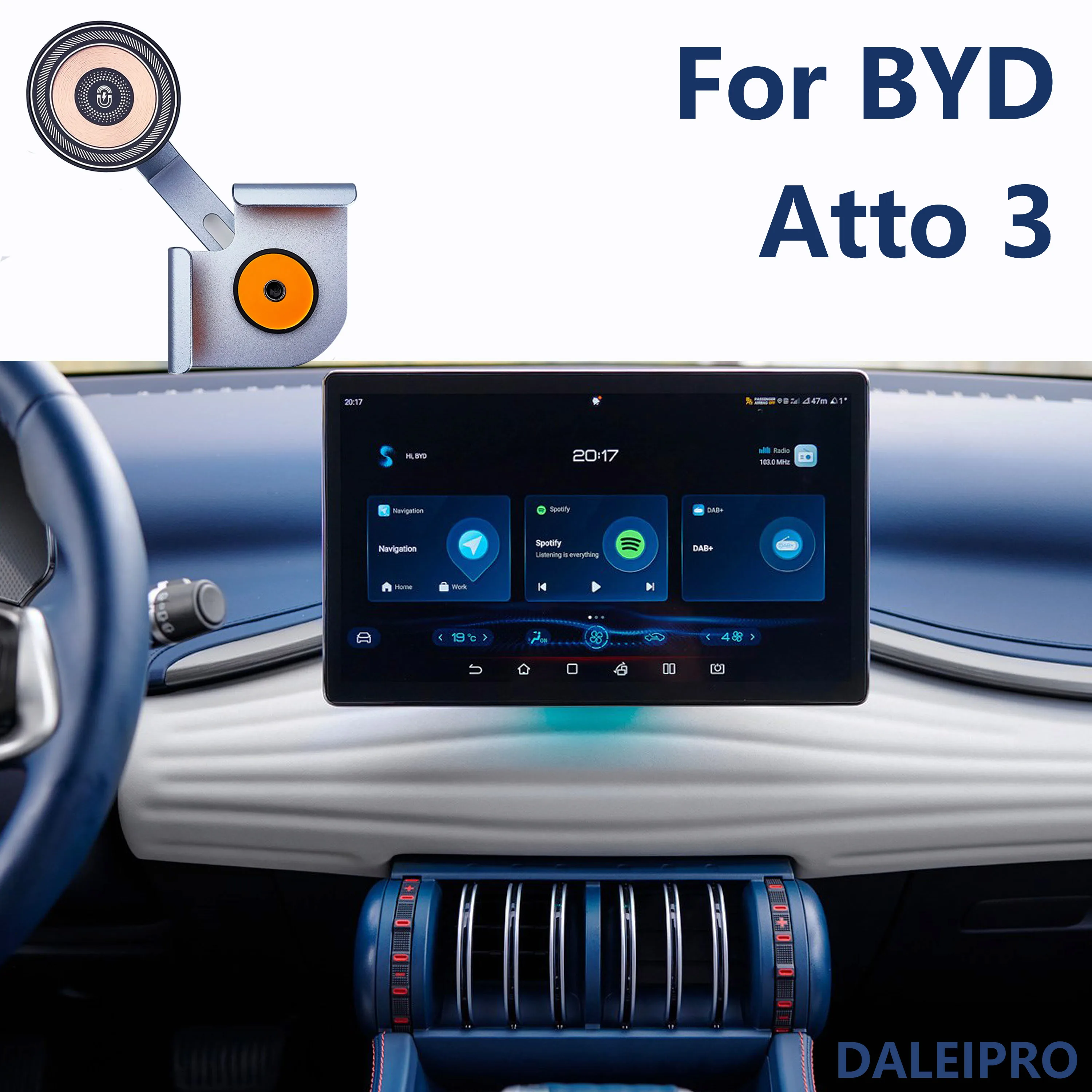 For BYD Atto 3 Car Phone Holder Display Screen Fixed Magnetic Suction Wireless Charging Stand Aluminum Alloy Base Phone Mounts