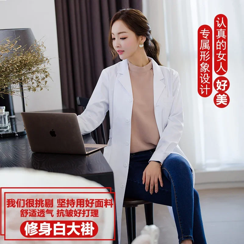 White coat summer women's short sleeved doctor's clothes Thin long sleeved white coat White coat Doctor's pharmacy nurse's work