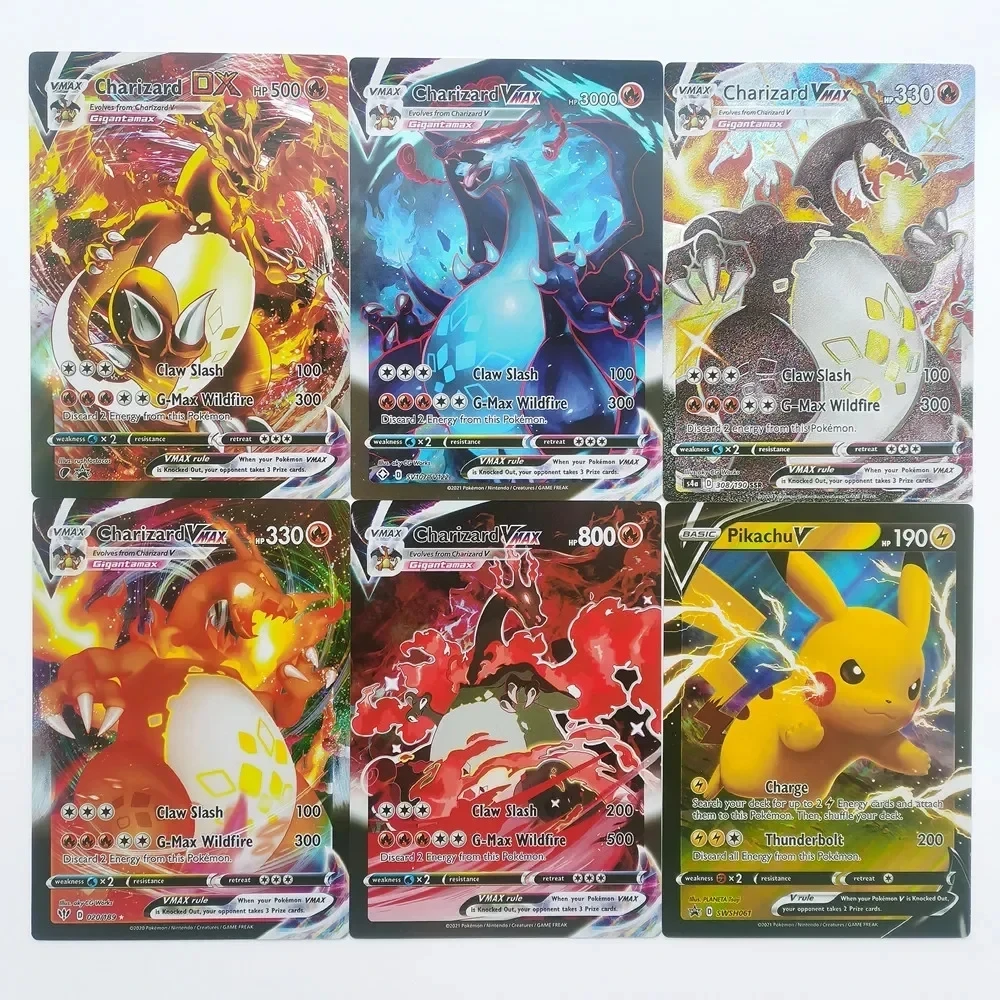 12pcs Pokemon Big Rainbow Cards Vstar Pack Oversized Jumbo Letters Spanish German French Vmax GX Arceus Charizard Rare Card