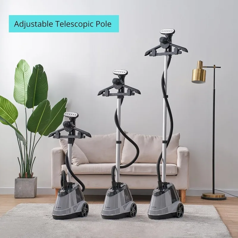 حقيقي ومرتب ®   جهاز بخار للملابس الاحترافي عالي التحمل بالحجم الكامل للملابس مع 3 إعدادات للبخار، وخزان مياه كبير جدًا سعة 2.9 لتر