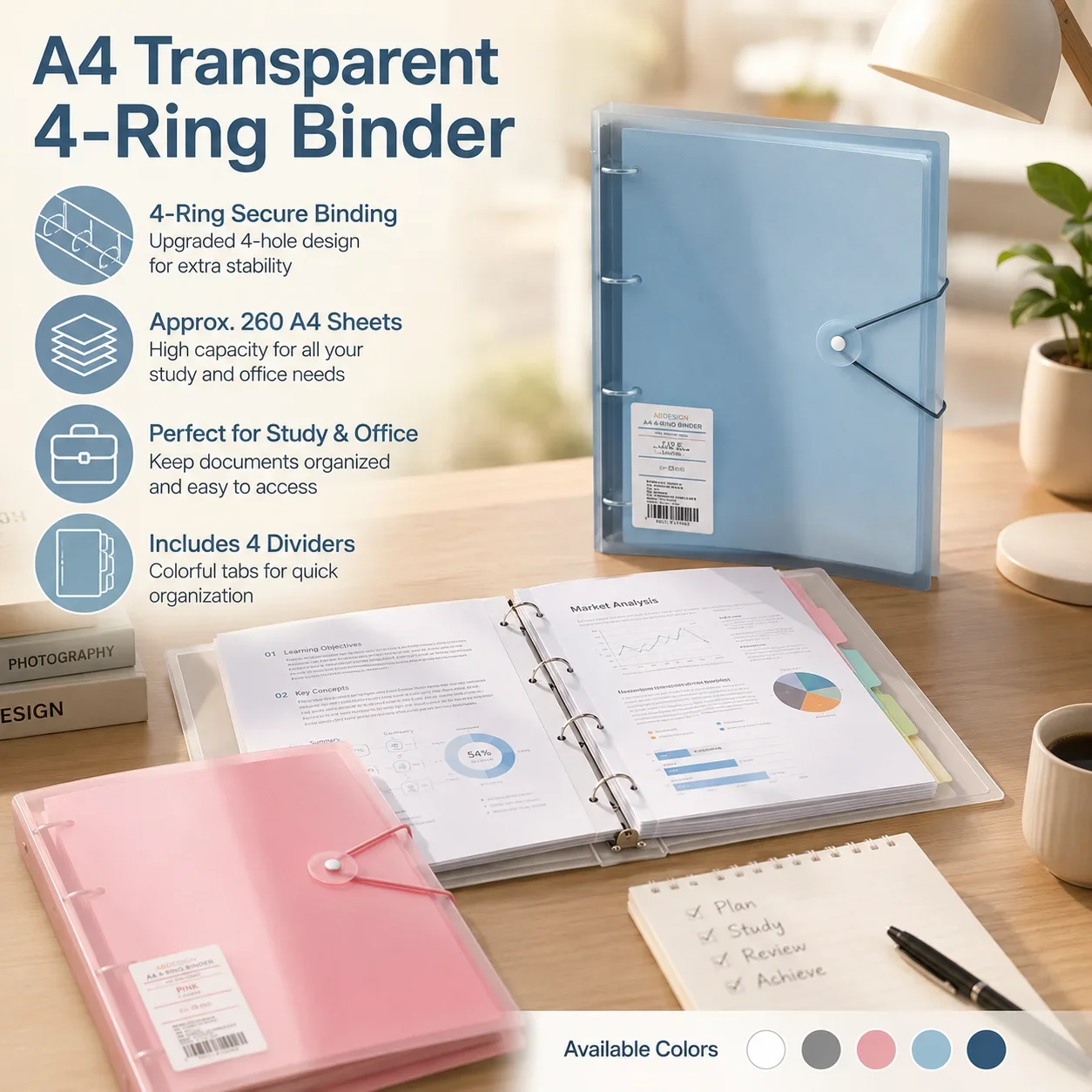 A4 Transparent 4-Hole File Organizer, Test Paper Storage Binder, Family Certificate and Medical Record Holder