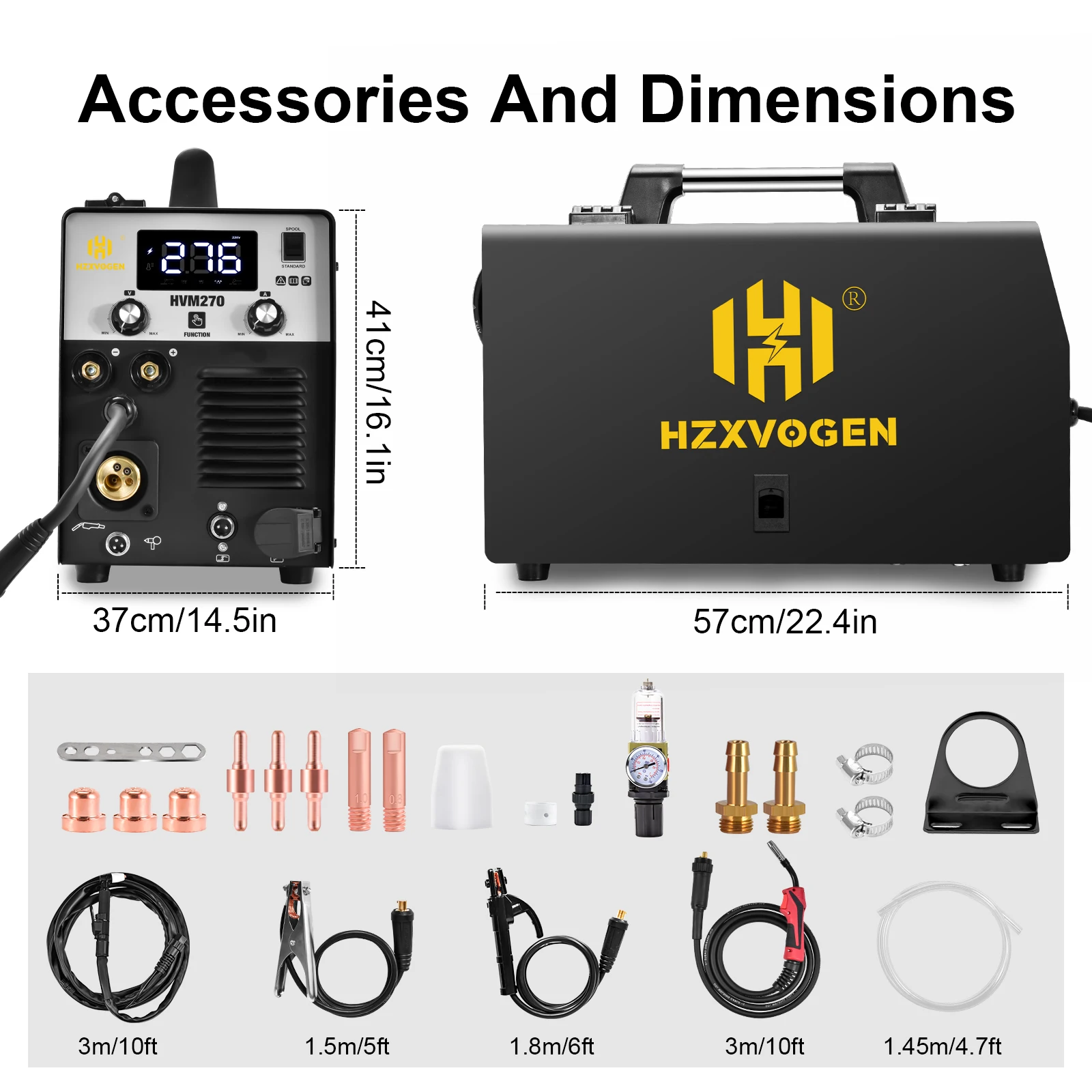 HZXVOGEN HVM270  Welder 5 IN 1 Gasless & Gas MIG CUT LIFT TIG MMA Multifunction LCD Welding Machine Synergy Non-HF Plasma Cutter