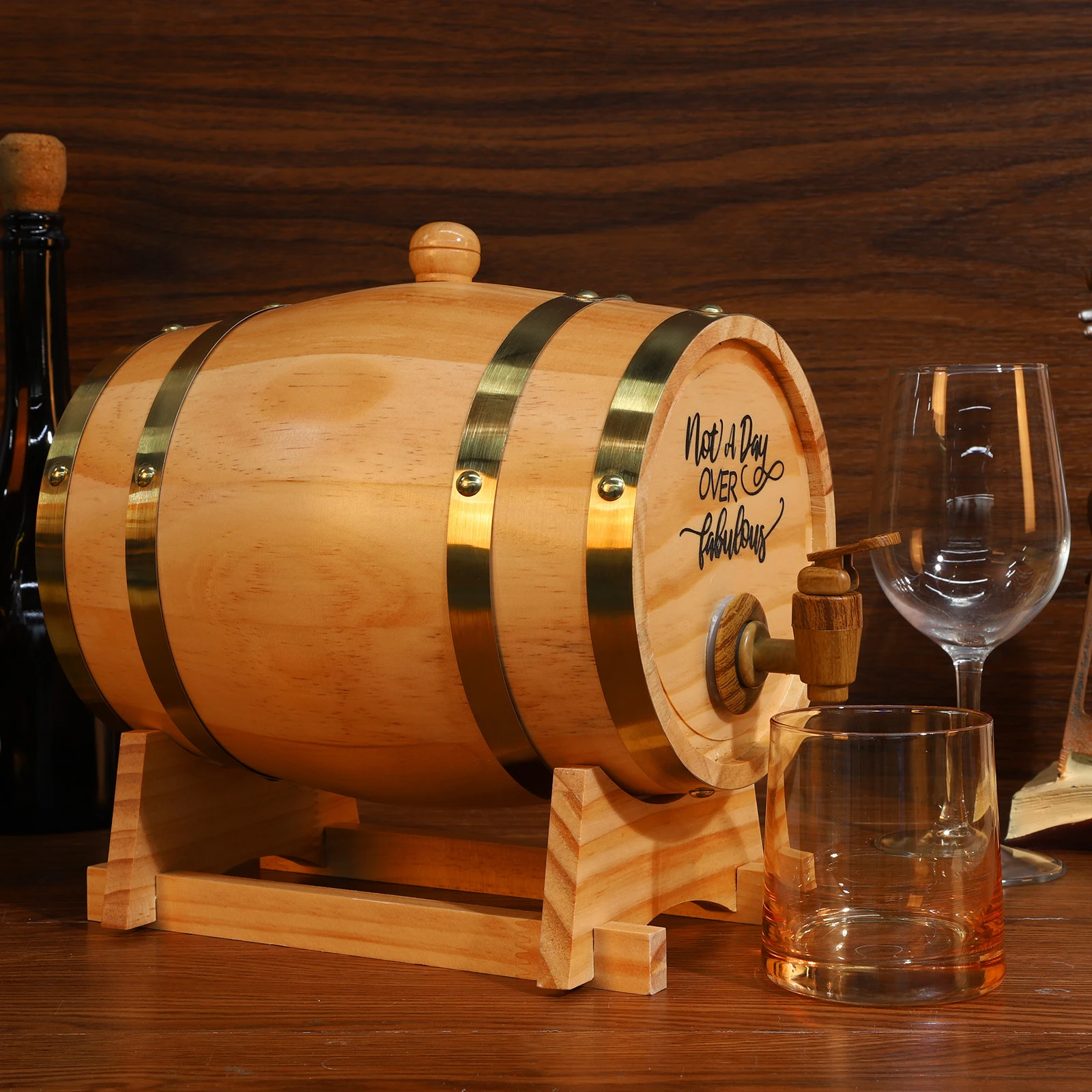 

3L Wooden Whiskey Barrel with Stand and Spigot Whiskey Barrel Dispenser Bourbon Barrel Cocktails Wine Rum Tequila Beer Bucket