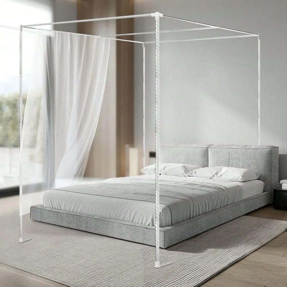 

Каркас кровати с балдахином из нержавеющей стали, размер Queen, с опорными стойками для четырехугольной кровати и москитных сеток, серебристый