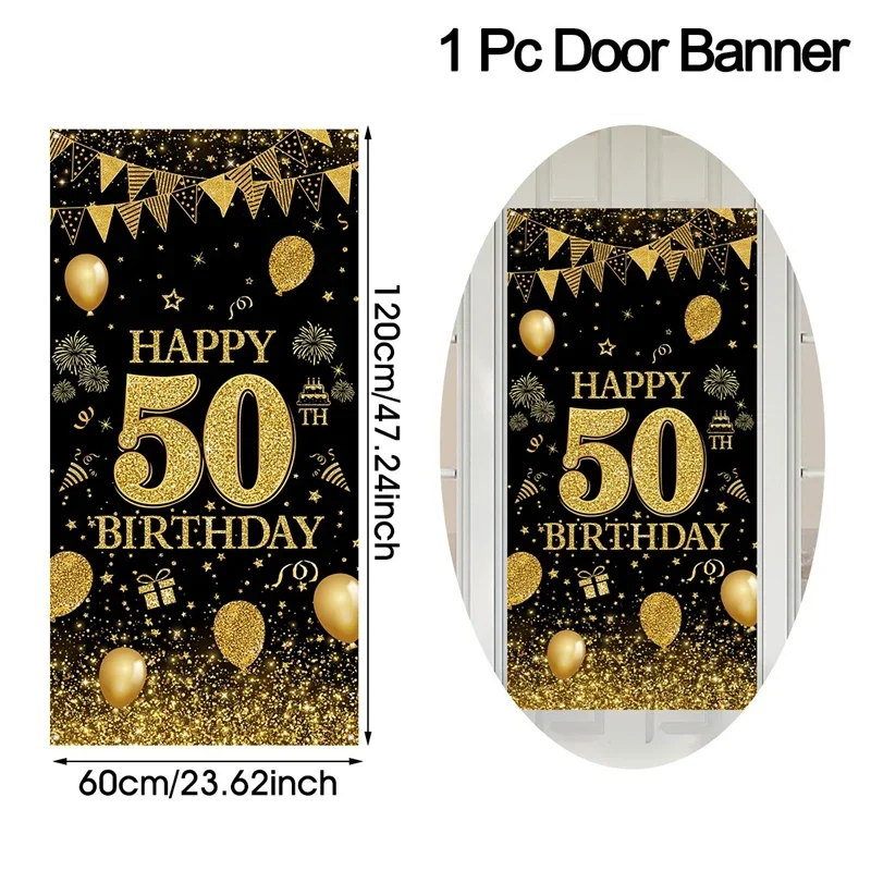 Schwarz-goldenes Banner für Türen, geeignet für Geburtstagsfeiern für 18-, 30-, 40-, 50- und 60-Jährige. – Detail 1