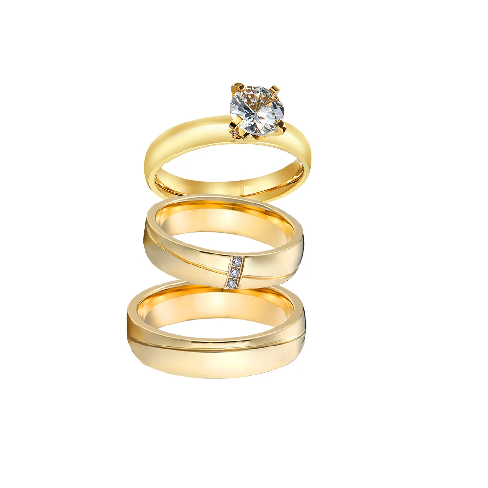 Italian Jewellery Designer Couples Wedding Engagement Lover's Rings Sets Wife and Husband 18k Gold Plated Jewery