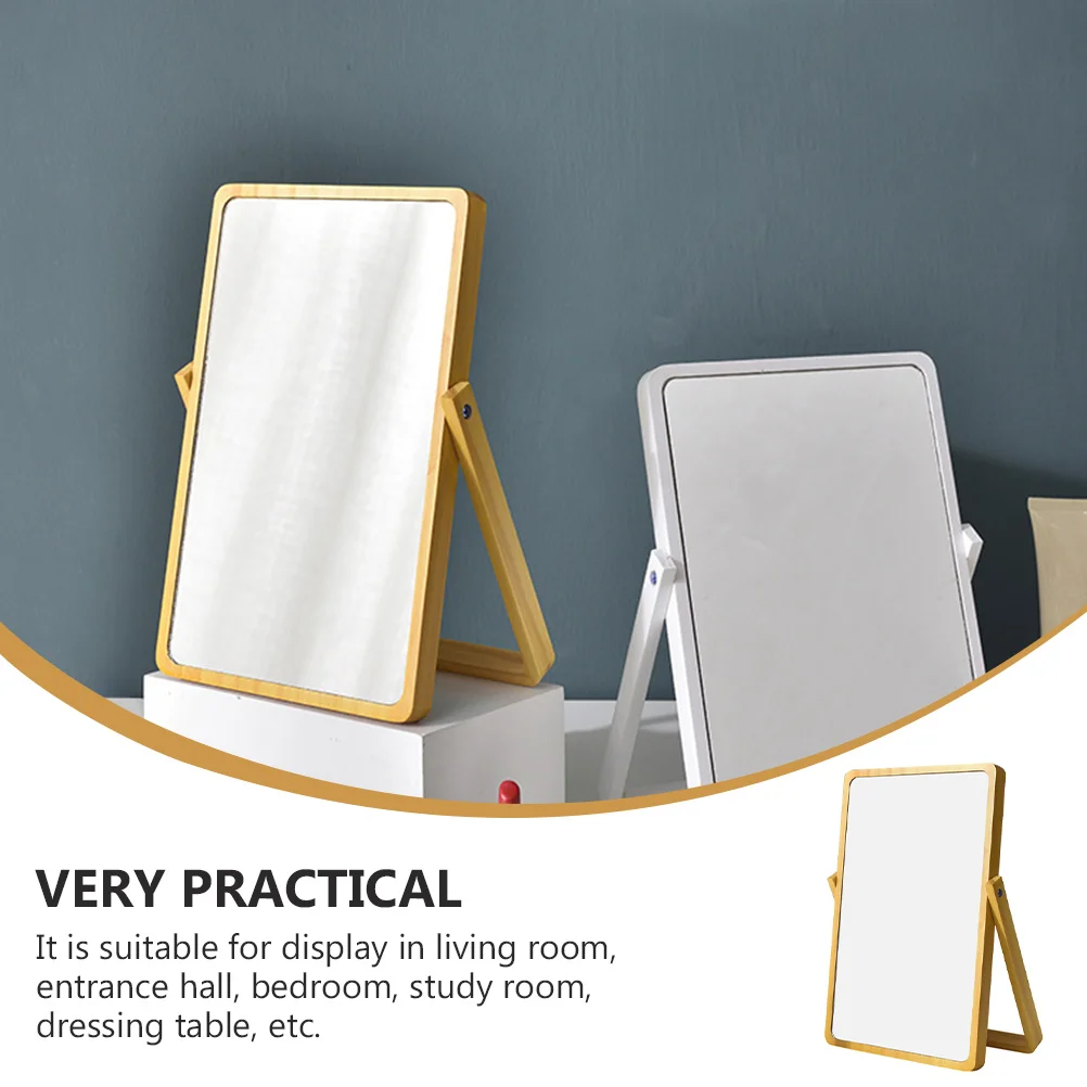 

Premium Material Creative Wood Makeup Mirror Light Yellow Compact Design Smooth Edges Bedroom Vanity Mirror Desktop Decor