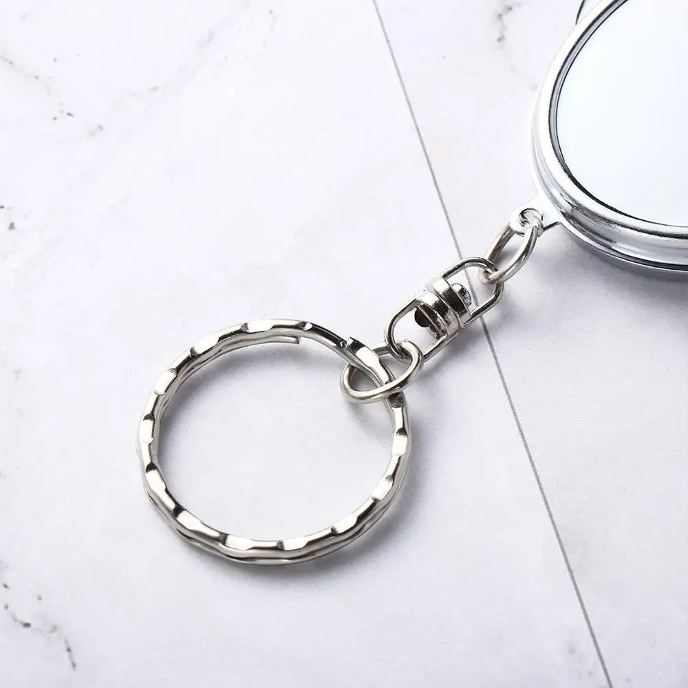 Makeup Mirror Folding Mirror Key Chain Metal with Key Ring Makeup Cosmetic Mirror Key Ring Double Sides Folding