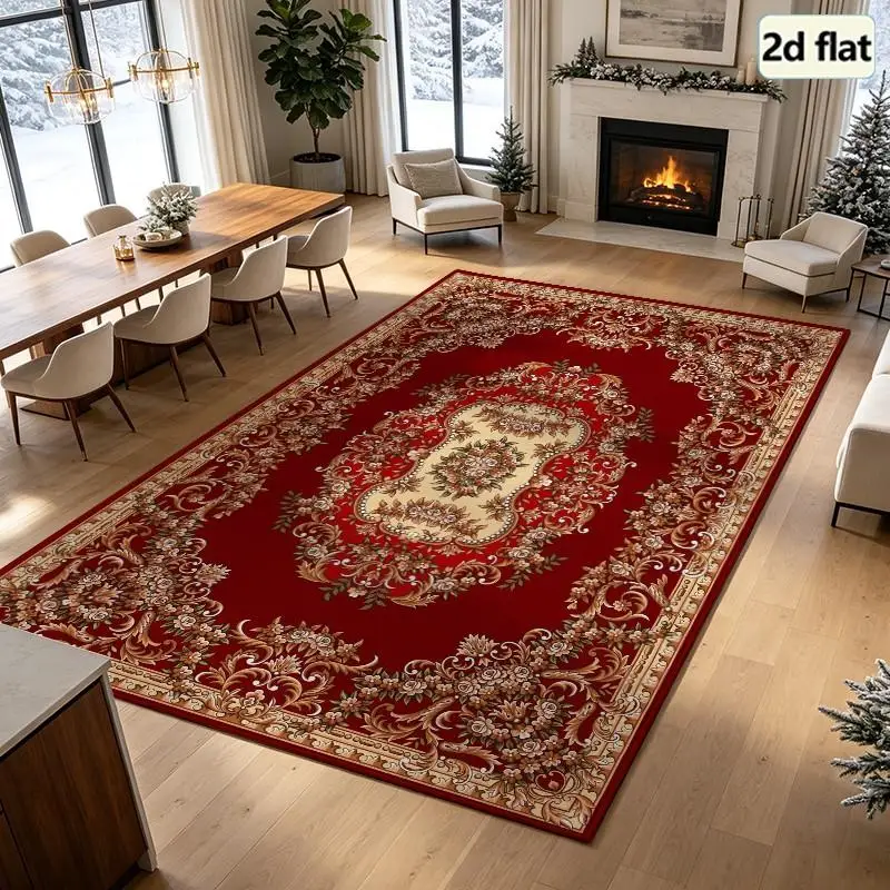1PC Red Ornate Traditional Area Rug Rugs Living Room Bedroom Decor For Men Farmhouse Porch Decor Machine Washable Area Rugs Organic Modern Home Decor Laundry Porch Patio Dining Room