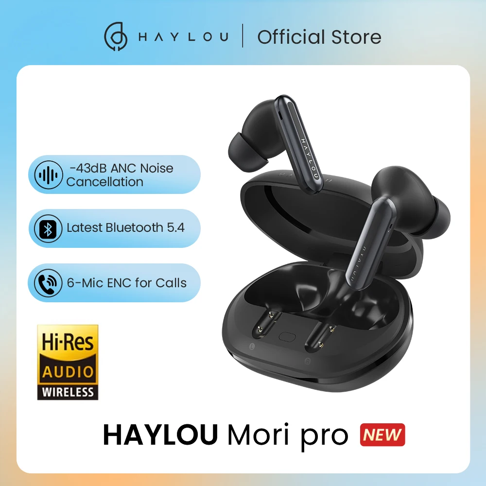 HAYLOU Mori Pro Bluetooth 5.4 Earphones Wireless  43dB Adaptive Noise Cancellation Earbuds 6 Mic Headphones 28H Battery Life