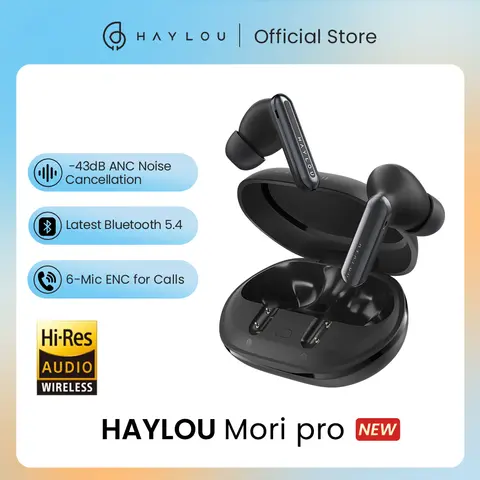 HAYLOU Mori Pro Bluetooth 5.4 Earphones Wireless  43dB Adaptive Noise Cancellation Earbuds 6 Mic Headphones 28H Battery Life