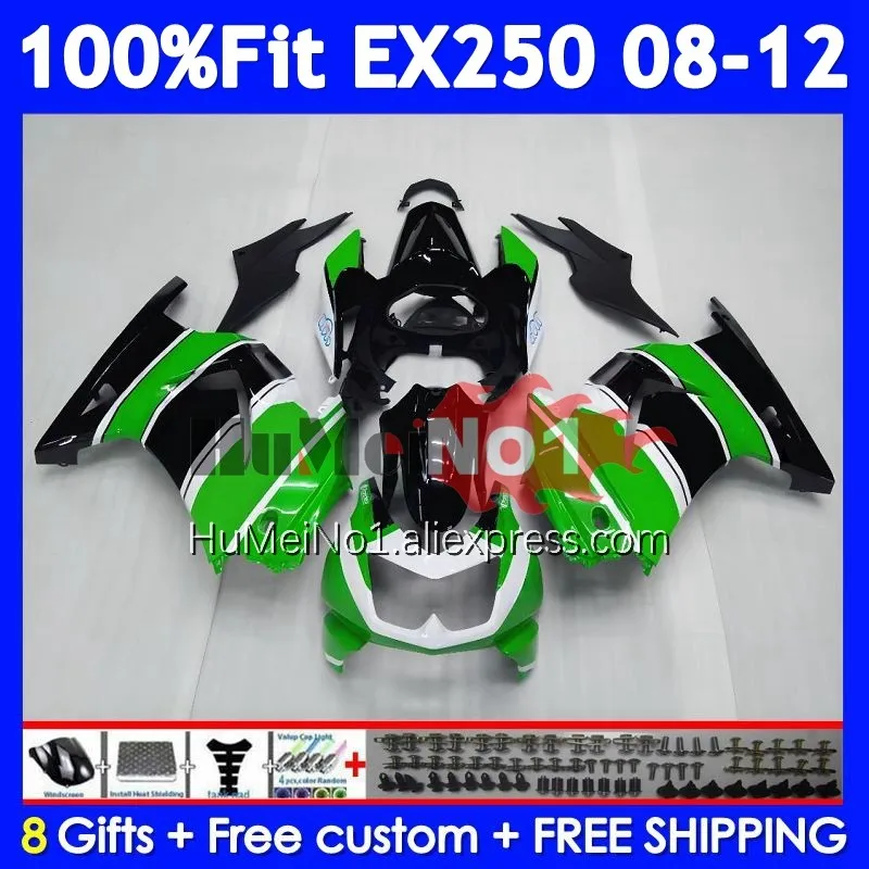 Bodys For KAWASAKI NINJA EX250 EX 250 R 250R 2008 2009 2010 2011 2012 232No.86 EX250R EX-250 08 09 10 11 12 Green black Fairing