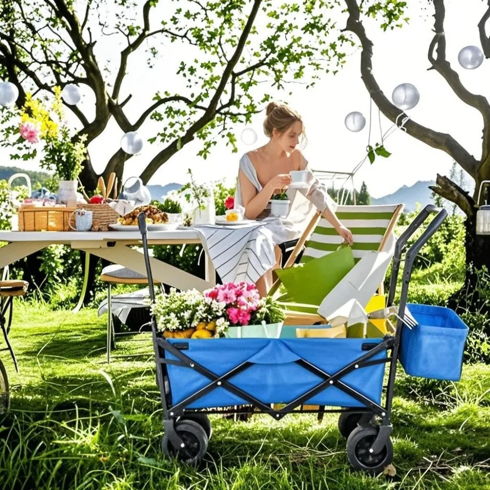 Heavy-Duty Extra Large Collapsible Wagon with Removable Canopy, 250lbs/262L Capacity, Foldable Garden Cart with Rear Storage for