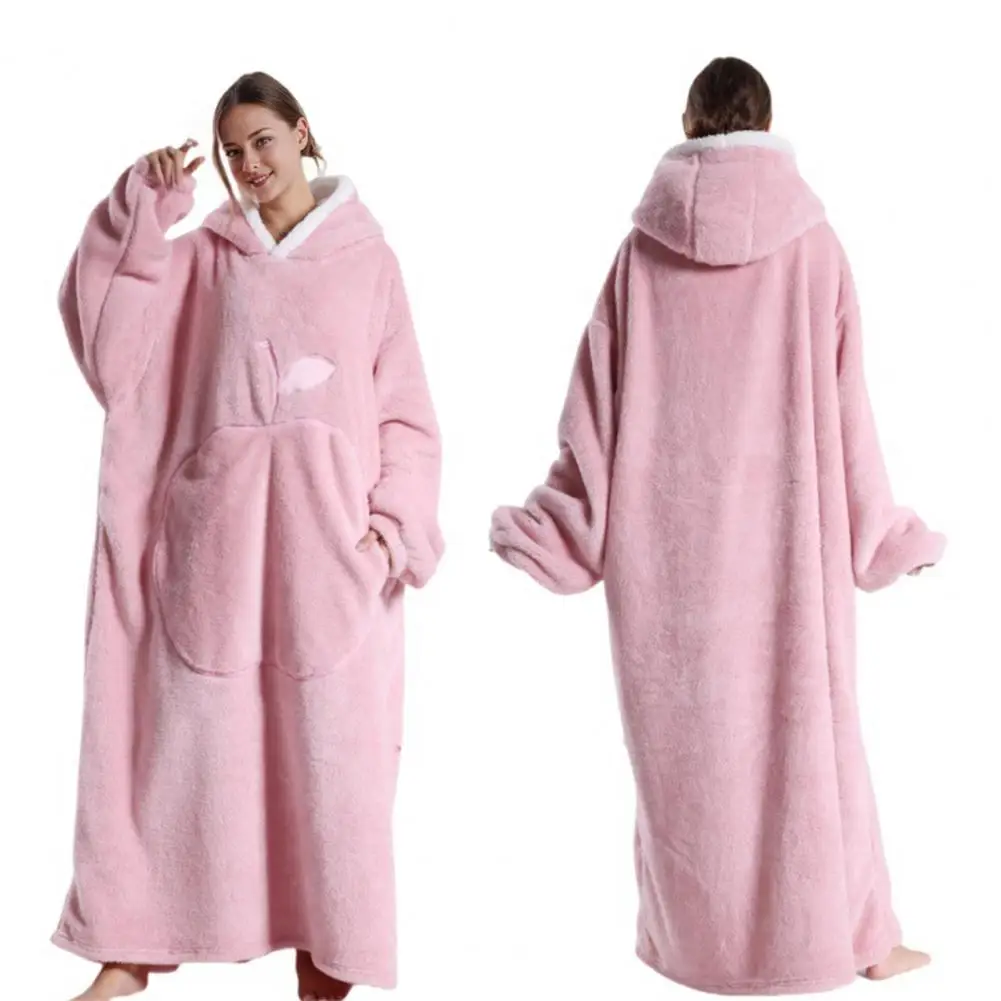 

Women Coral Velvet Pajamas Cozy Winter Wearable Blanket Bathrobe with Big Pocket Thick Double-sided Fleece for Ultimate for Home