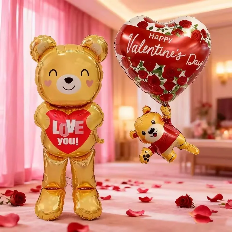 Large  60inch Standing Heart Bear Balloon Valentine's Day Party Decoration Photography Props Room Decoration Foil Balloon - view 4