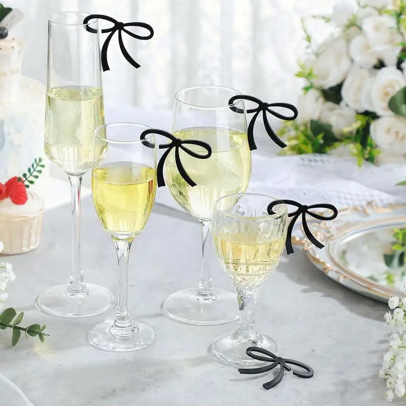 

Bow Drink Markers Table Decoration 20pcs Bow Drink Tag Charm Engagement Party Goblet Glass Accessories Anniversary Decoration