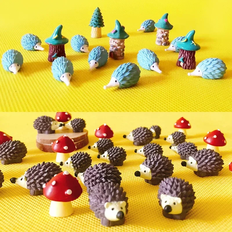 free shipping /hedgehog with mushrooms/cute animal/fairy garden gnome/moss terrarium/crafts/home decor/diysupplies/figurine