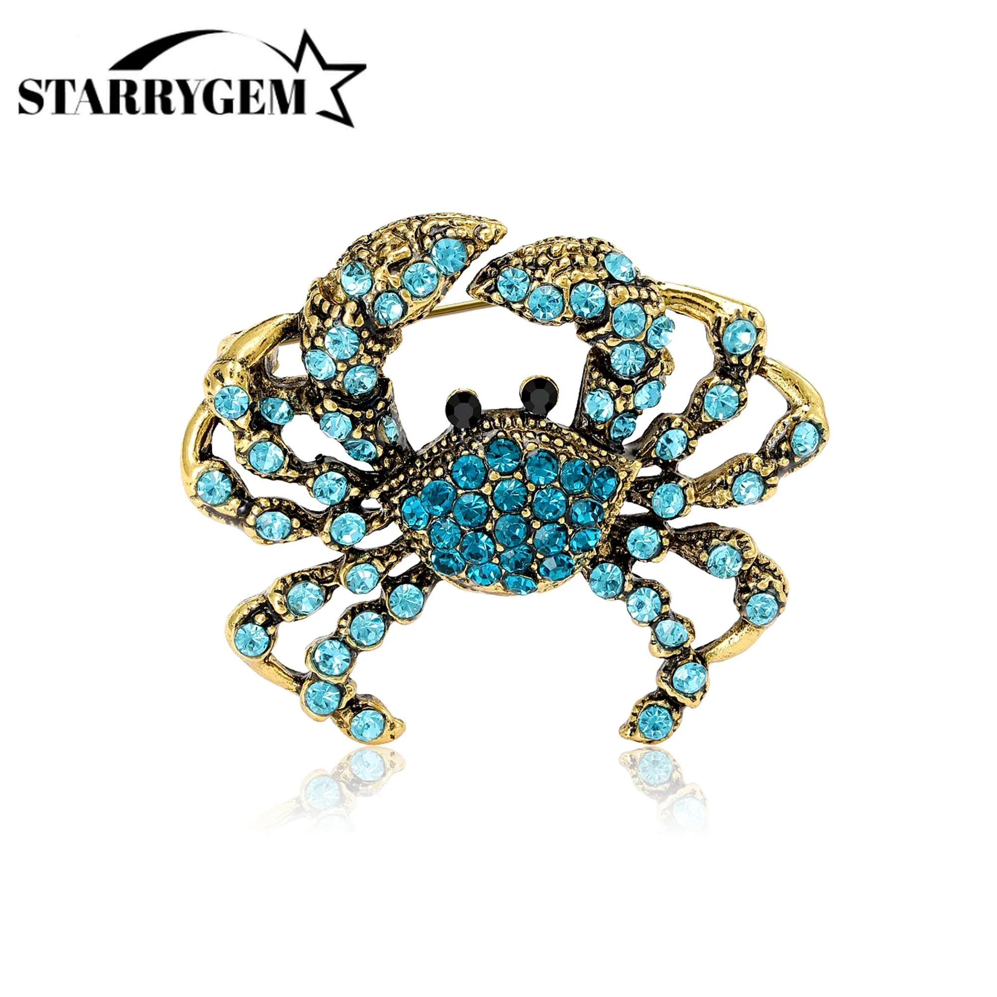 Rhinestone Cute Crab Brooches for Women Unisex Sea Life Pins Office Party Friend Gifts Jewelry Accessories