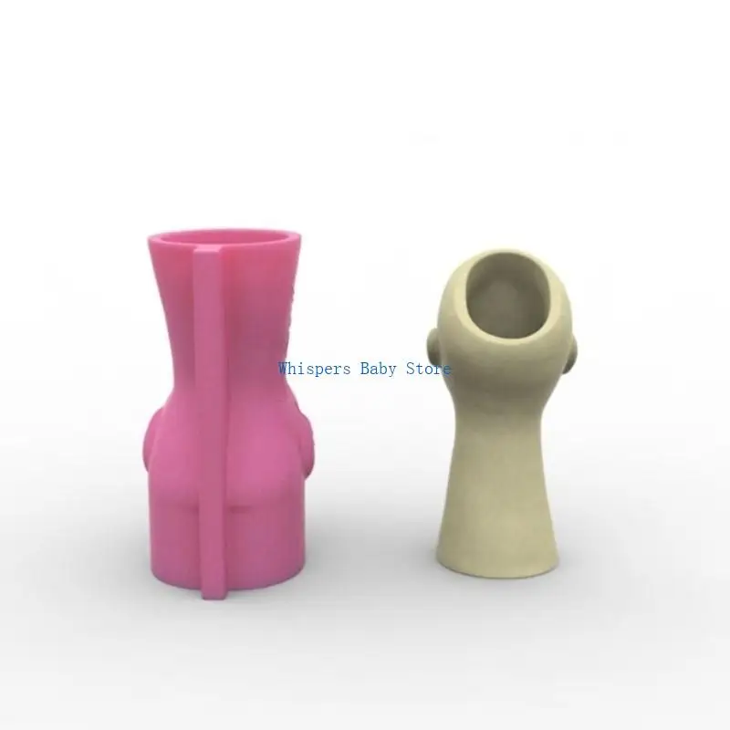 

U90E Silicone Flower Vase Mold Human Face Flexible Ornament Molds for Planter