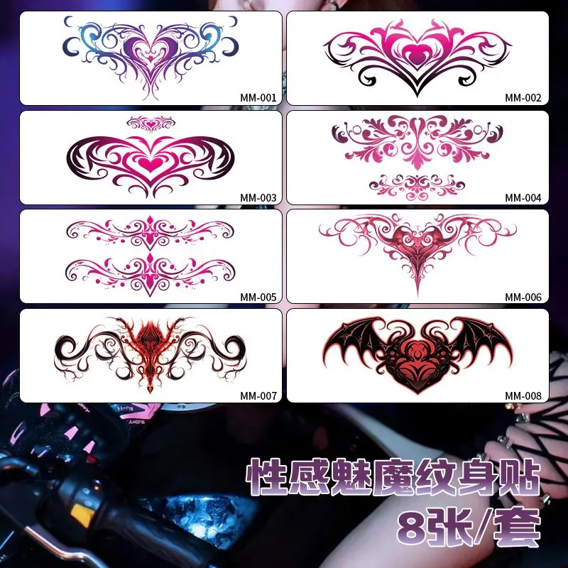 Set di adesivi per tatuaggi Succubus per donna addome arte Sexy tatuaggio temporaneo Totem rosa impermeabile tatuaggio finto adesivo per tatuaggi duraturi