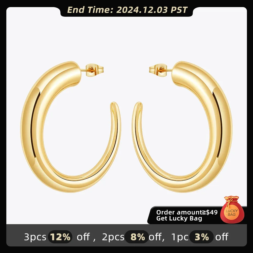 Enfashion Aretes Hollow Tube C Hoop Earrings Gold Color Stainless Steel Hoops Earings For Women Fashion Jewelry Party E1553 1554