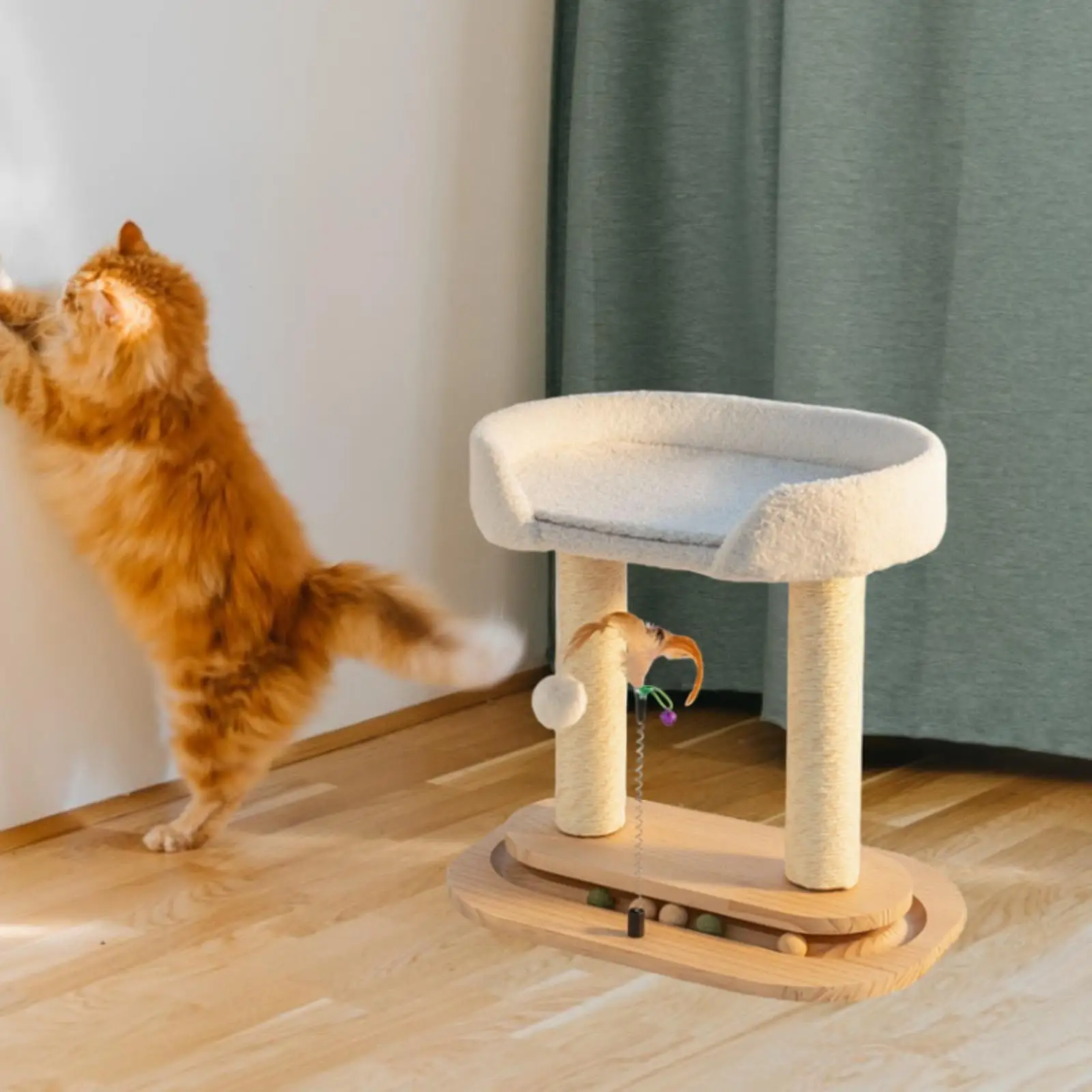 Cat Scratcher Double Levels Cats Interactive Toy Cat Bed Wooden Cat Tree