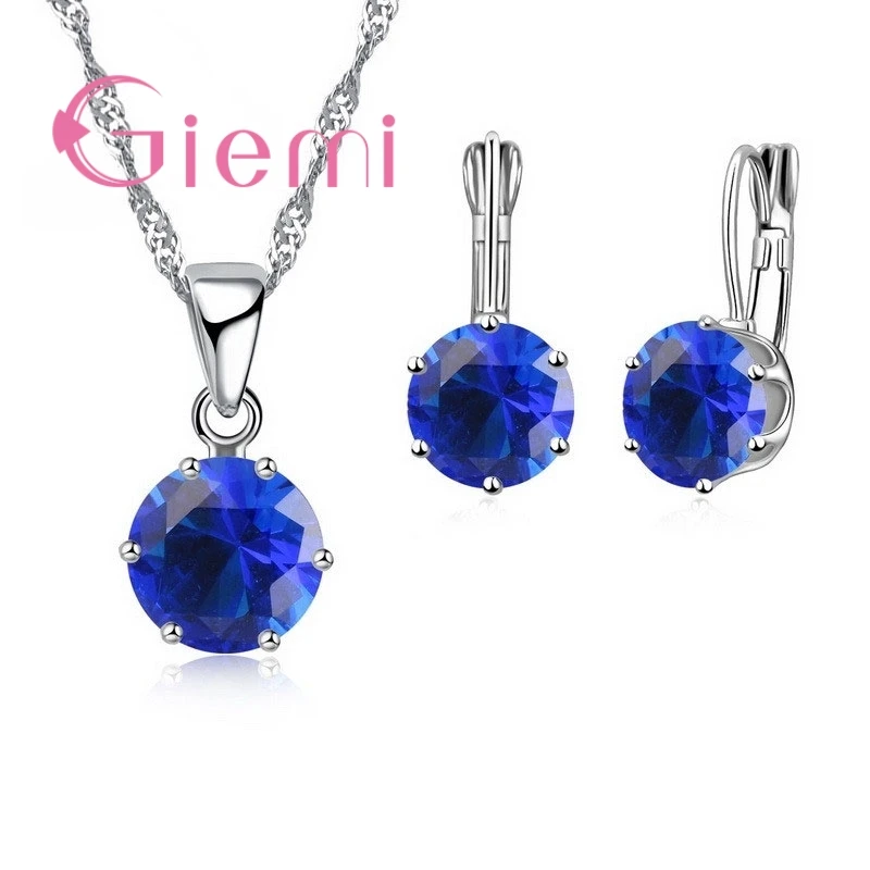 New Fashion Luxury CZ Jewelry Sets 925 Sterling Silver  Earring Pendant Necklace Set Women Anniversary  Engagement Gift