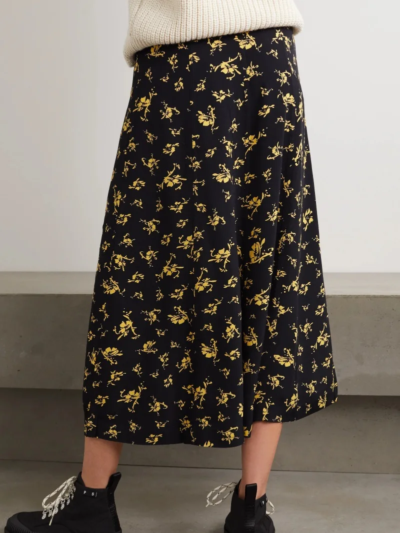 Withered Simple Commuting Single Breasted Half Skirt, Mid Length A-line Skirt Skirt Woman Clothing Faldas Skirts