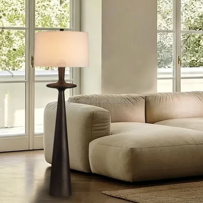 European Modern Indoor Floor Lamp with Yellow Fabric Cylindrical Shade LED Light Source E27 Base for Hotels Small Sizes