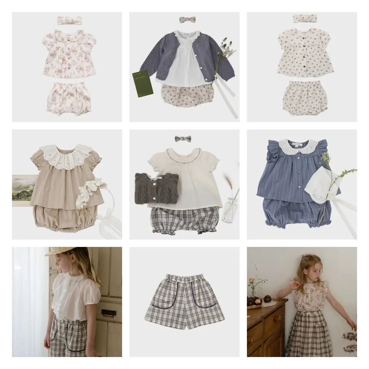 Children's Sets 2024Spring and Summer Thin Hollowed Out Sweater Girl Blouse Shorts Bloomers Sets Striped Skirt Kid Top