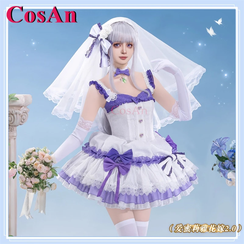 CosAn Anime Re:Zero Ram/Rem/Emilia Costumi Cosplay V2.0 Splendido ed elegante abito da sposa Halloween Party Giochi di ruolo Abbigliamento S-XL