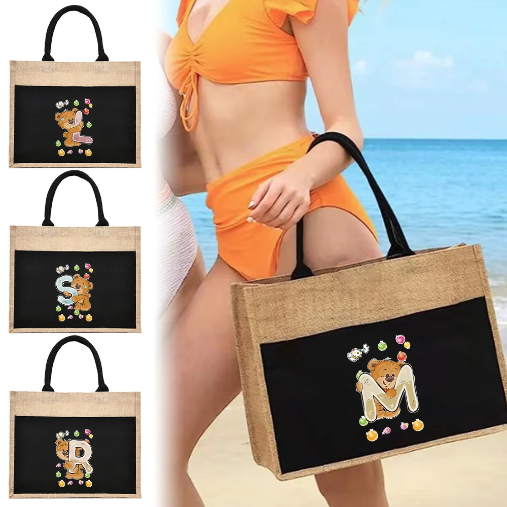 

Ручная льняная сумка, модная повседневная дорожная сумка, портативная повседневная сумка для хранения, серия с принтом медведя, многоразовая, складная