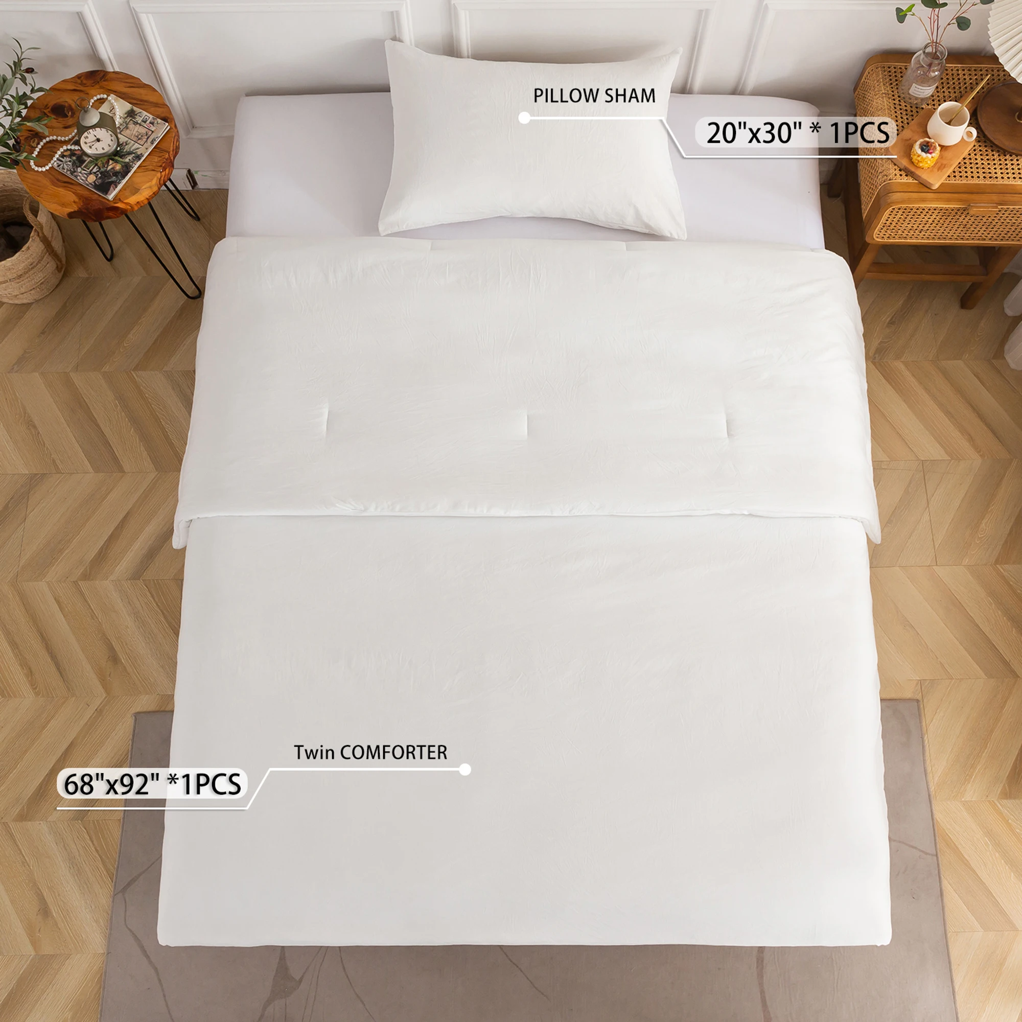 All Seasons Comforter Dedding Set ,Modern Solid,lightweight,Fluffy Cozy Comy,White King size fit for your single bed.