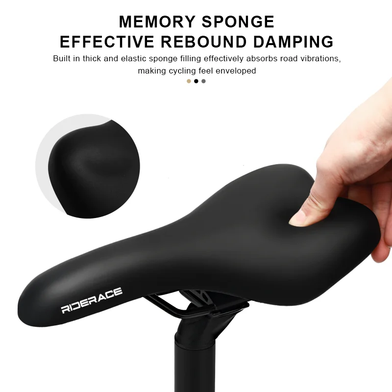 RIDERACE Bicycle Saddle Memory Foam Comfortable Thicken Soft For Road Bike Seat PU Leather Sponge Shockproof Cycling Cushion