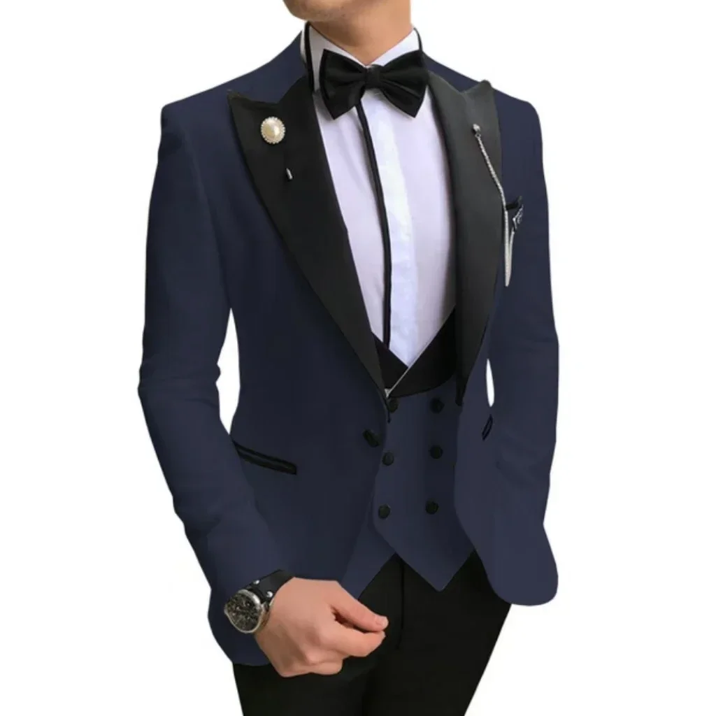 Slim Fit Suit For Men 3 Piece Blazer Vest And Pants One Button Blazer Double Breasted Vest Tuxedo Wedding Formal Prom Suit