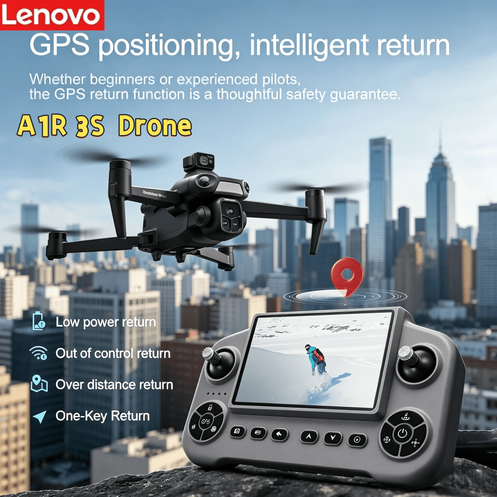 

Квадрокоптер Lenovo A1R 3S GPS 8K с бесщеточным двигателем, профессиональный FPV, складной, с лазерным обходом препятствий, большим экраном и дистанционным управлением
