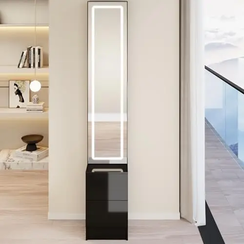 LED Dressing Mirror Cabinet, Cosmetic Organizer Cabinet, Jewelry Cabinet, 3 Colors, Adjustable Brightness, Multi Layer