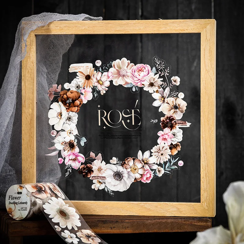 1-Roll Retro Large-Size Flower Tape Sticker, Timeless Big Bloom Style, Perfect for Planner Layout & DIY Collage