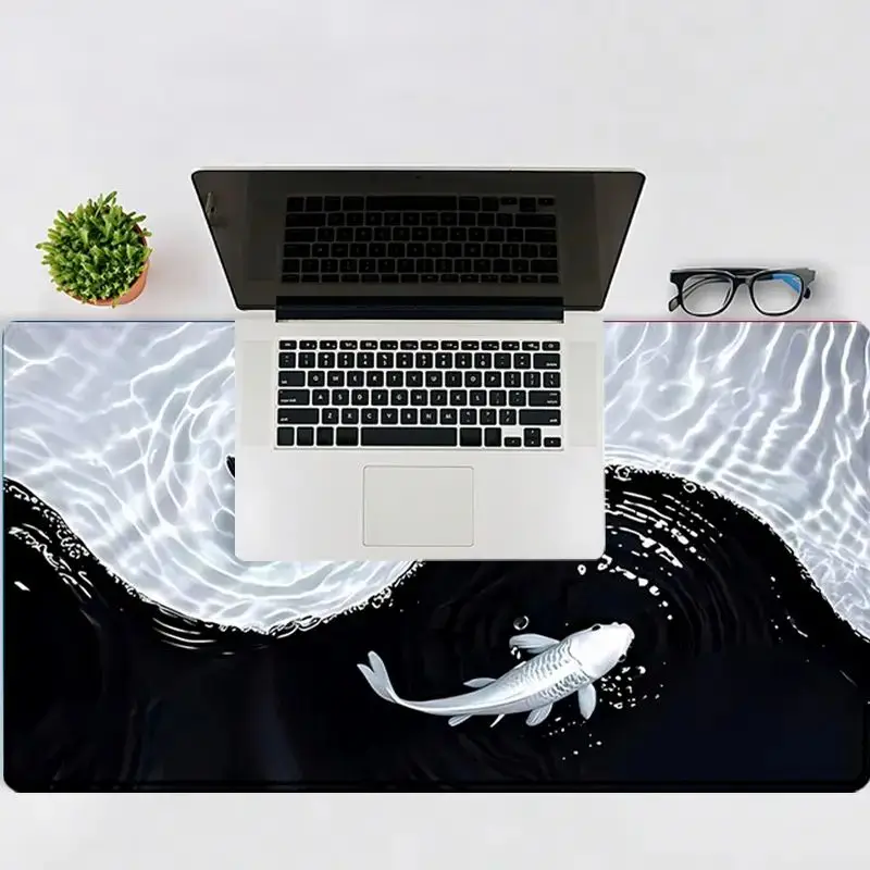 VIKAMA Yin Yang Tai Chi Koi Fish XXL Gaming Mouse Pad Anti Slip Large Desk Mat Water Ripple Pattern Keyboard Pad Desktop Decor