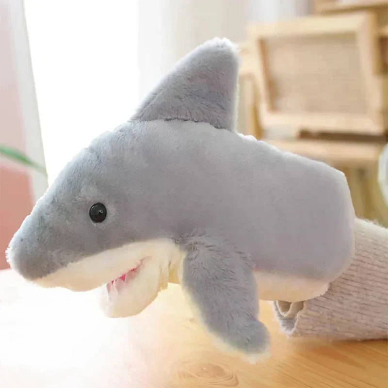 22cm Cute Little Shark Hand Puppet Gloves Plush Toys Animal Hand Puppet Shark Arm Open Mouth Glove Doll Kids Birthday Gifts