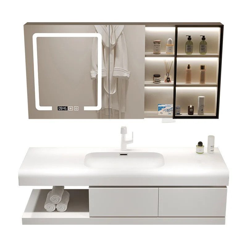 Modern Luxury Hanging Wall Sink Washbasin Cabinet Combo 24 Inch Smart Led Mirror Bathroom Cabinets Vanities