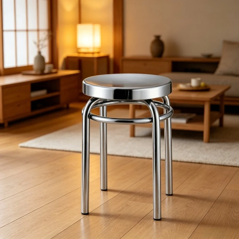 Stainless Steel Bar Chairs Modern Stackable Durable Round Stool Polished Kitchen Office Dining Room Luxury Indoor Furniture