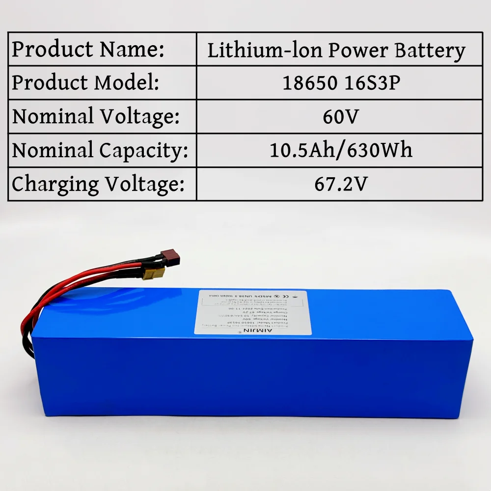 60V 10500mAh 18650 16S3P แบตเตอรี่ลิเธียมไอออนแบบชาร์จไฟได้พร้อม BMS 800-1200W มอเตอร์สําหรับ 67.2V ไฟฟ้าสกู๊ตเตอร์