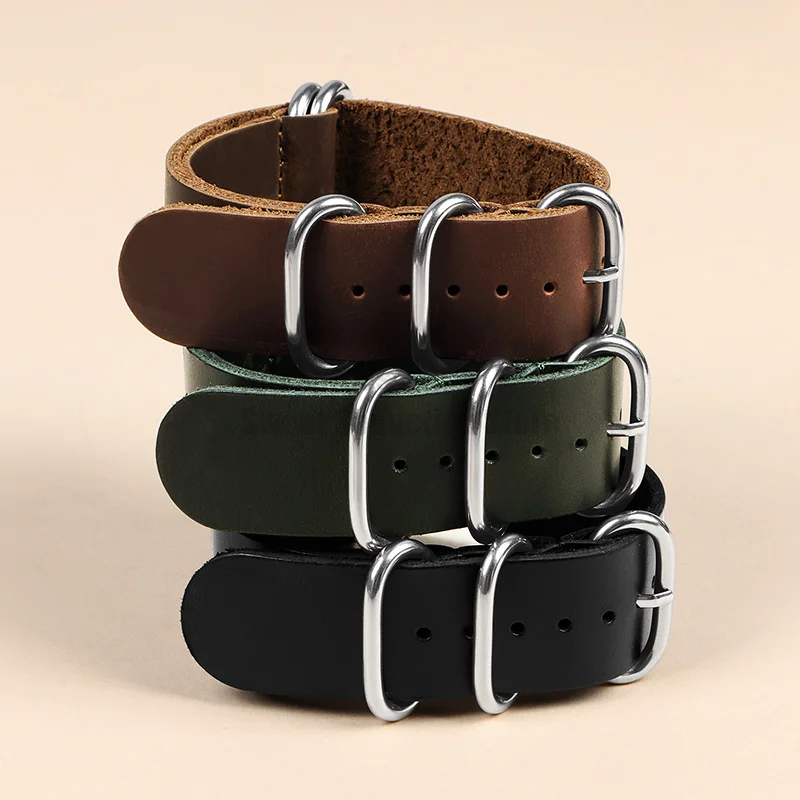 18mm 20mm 22mm Genuine Leather Watch Strap One Piece Loop Ring Universal Bracelet Women Men Wristband for Rolex for Omega Band