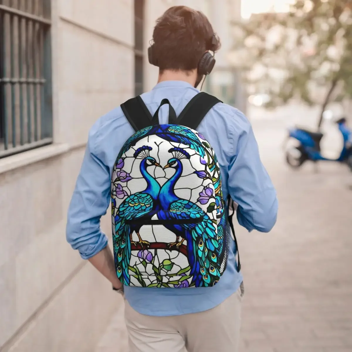 Stained Glass Peacock Backpack Boys Girls BookBag Children School Bag Laptop Shoulder Bags for Men Women