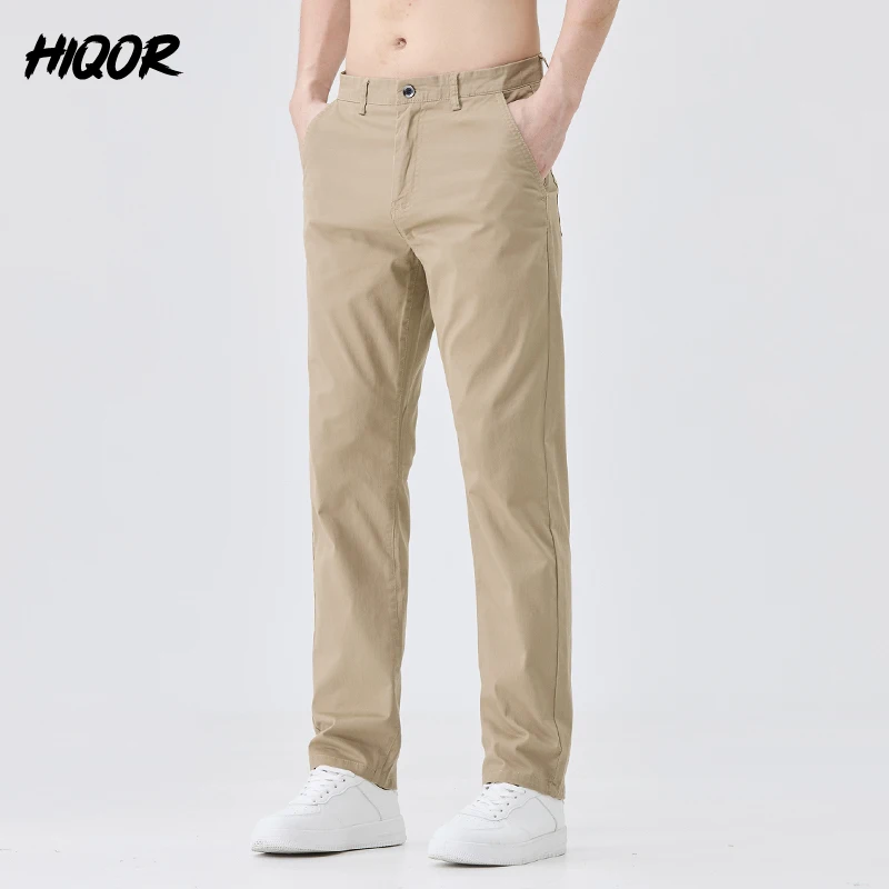 HIQOR Men\'s Loose Straight Trousers For Men Summer New In Solid Army Green Khaki Business Work Wear Cotton Man Casual Pants Male