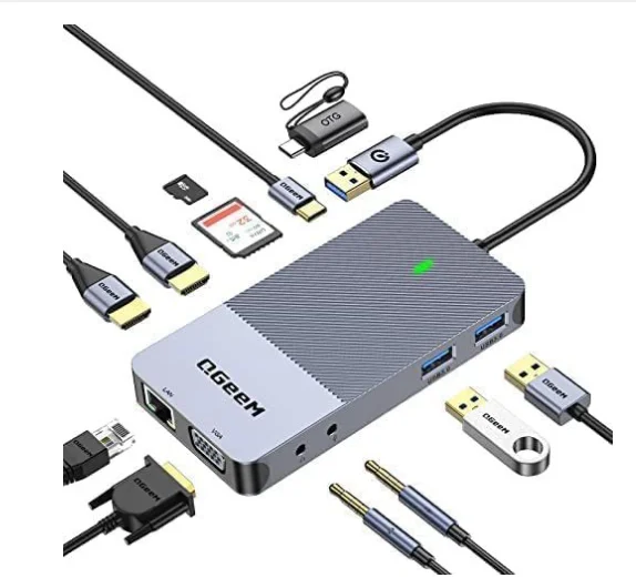 

QGeeM Economic 11 in 1 USB C HUB 4K 30HZ 100mbps Networking Type C Docking Station for Macbook Air Pro Adapter for Laptops