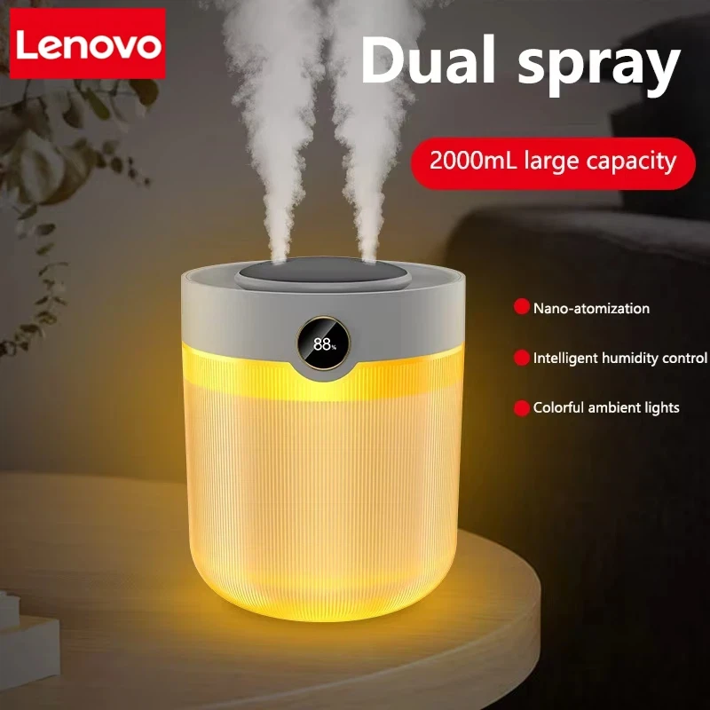 Lenovo Powerful Efficient Air Humidifier 2L Aromatherapy Aroma Diffuser Essential Oil with Colorful Lights for Home Car Bedroom