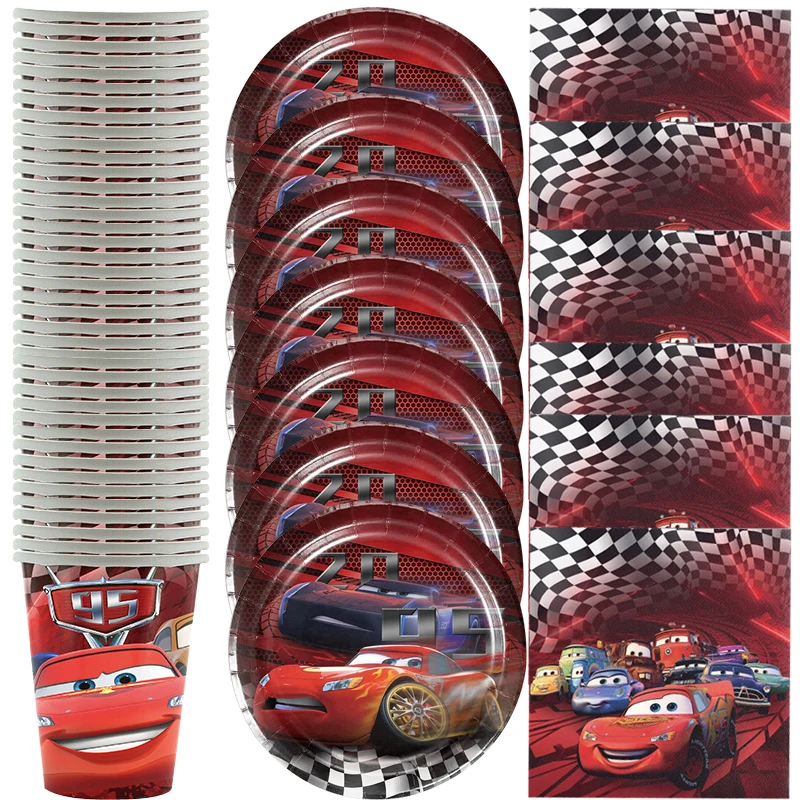 60pcs/lot Cars Lightning McQueen Theme Tableware Set Birthday Party Plates Cups Dishes Decoration Baby Shower Napkins Towels